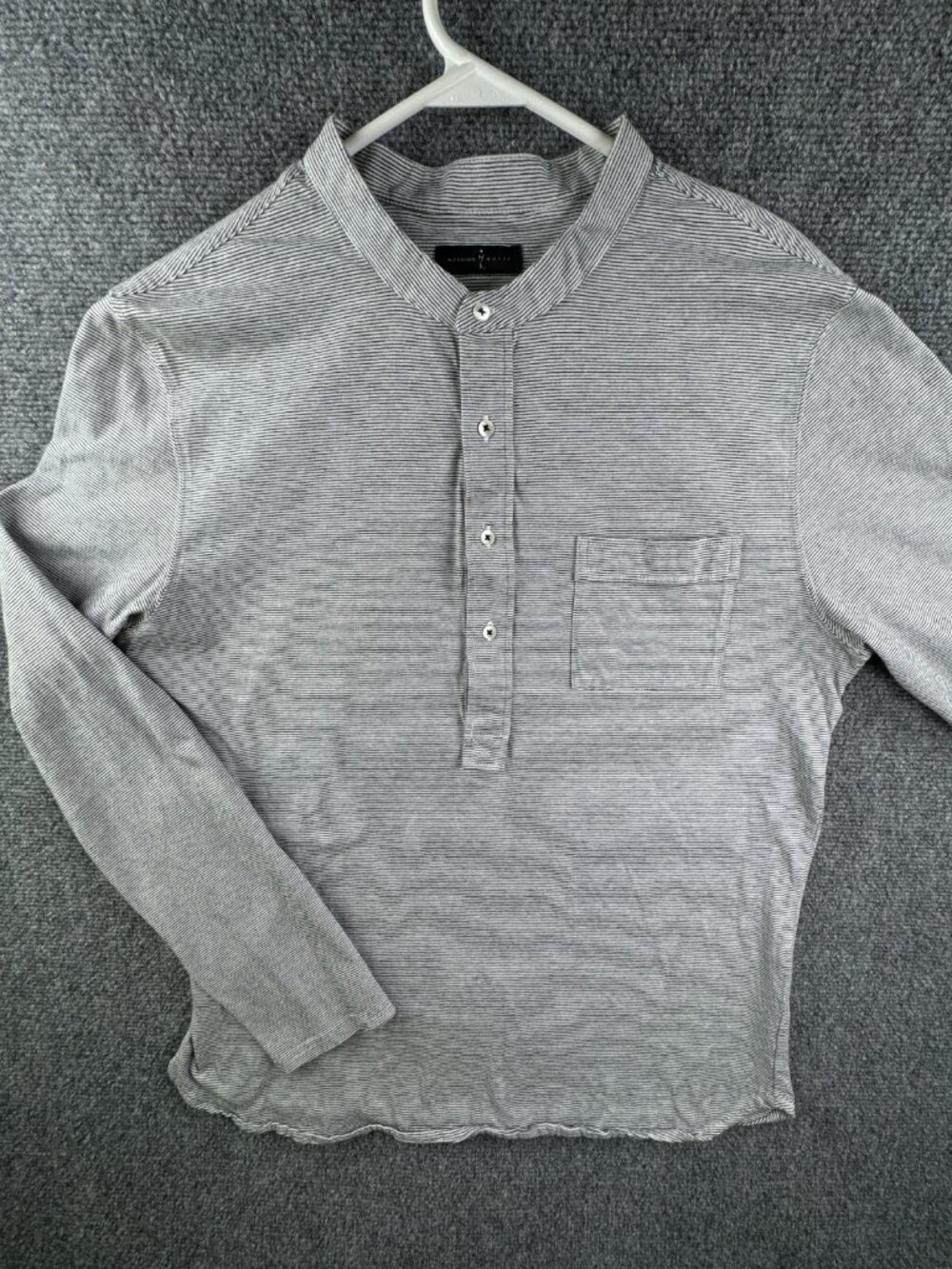 Massimo Dutti Flannel Shirt Mens XL Henley Cotton Long Sleeve Striped Blue White
